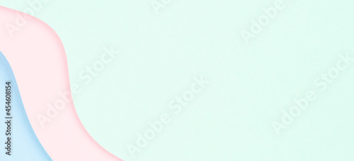 Abstract color papers geometry flat lay composition banner background with light blue, green and pastel pink tones © vejaa
