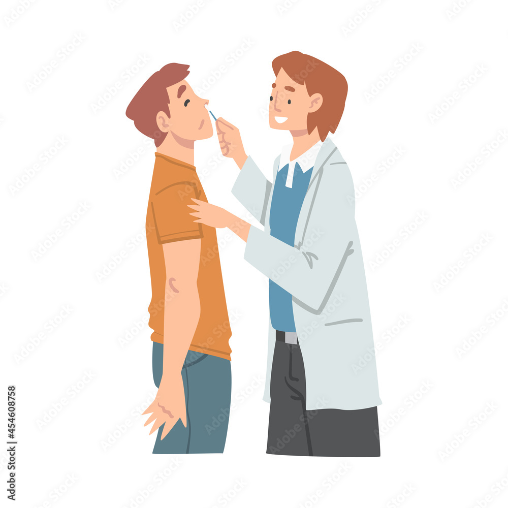 Medical Check-up with Doctor Otolaryngologist in White Coat Examining Patient Vector Illustration
