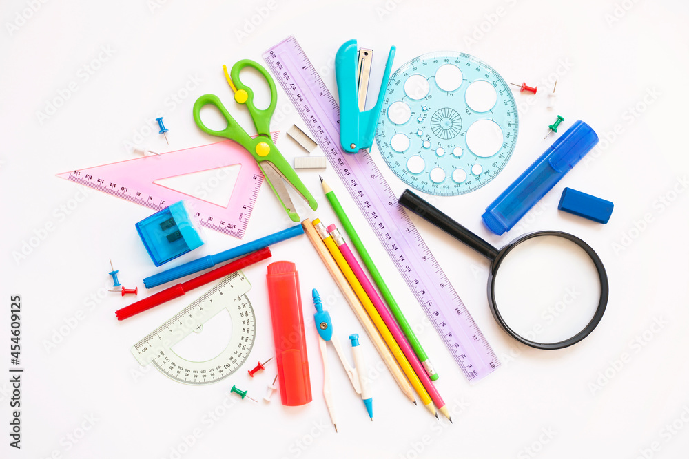 School stationery on table, space for text