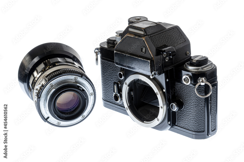 Fototapeta premium Heavily Worn Professional Camera From The 1970’s With Detached Lens