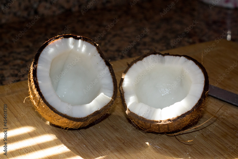 Freshly sliced coconut