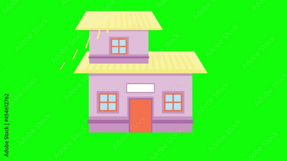 Animation of building house on green screen background. Cartoon Hut design building. Animation of building house on green screen background. Cartoon Hut design building.