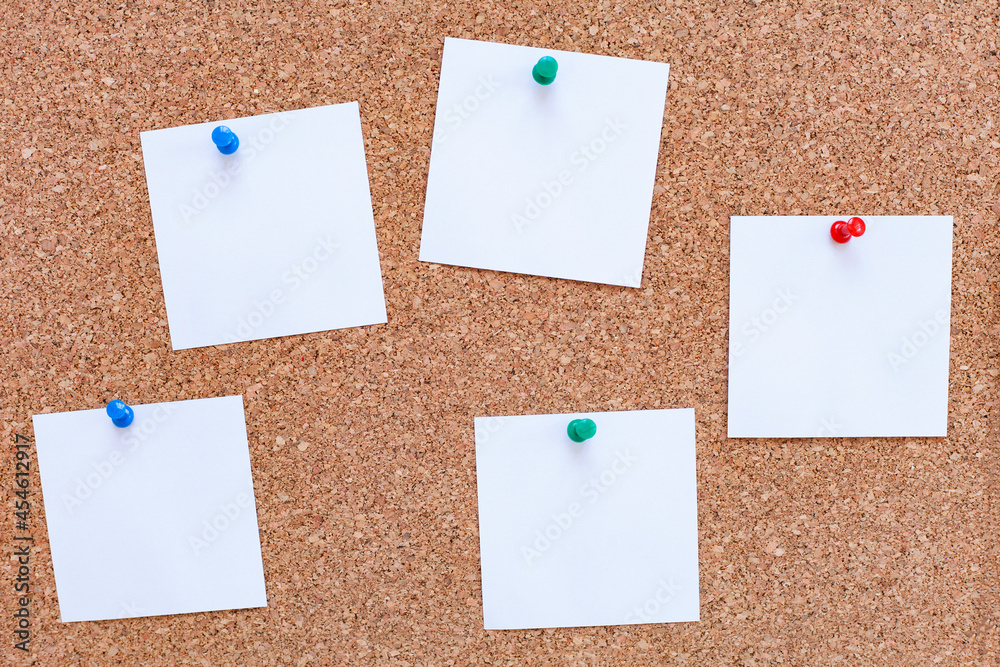 The cork board with blank notes The cork board with blank notes