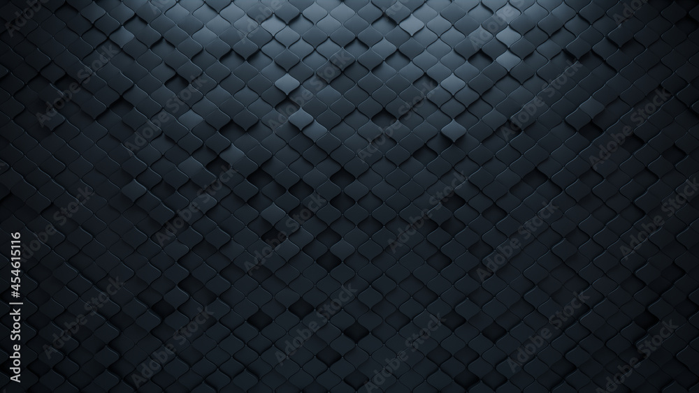 3D Tiles arranged to create a Black wall. Futuristic, Semigloss Background formed from Arabesque blocks. 3D Render 3D Tiles arranged to create a Black wall. Futuristic, Semigloss Background formed from Arabesque blocks. 3D Render