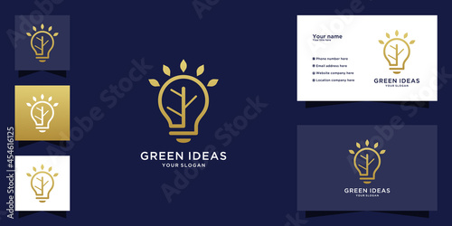 Light bulb logo with leaf design and line art style
