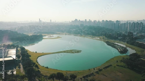Beautiful outdoors park lake aerial view, Parque Barigui, Curitiba, Paraná, Brazil photo