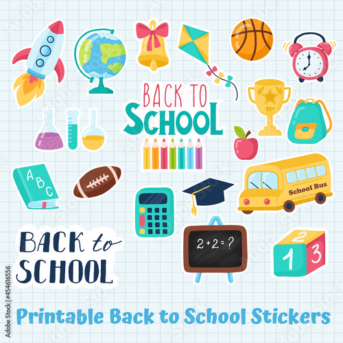set back to school stickers. Vector illustration