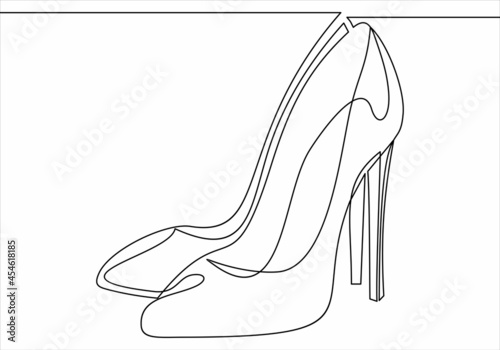 Continuous line drawing of women's high heel shoes. Template for your design works. Vector illustration.