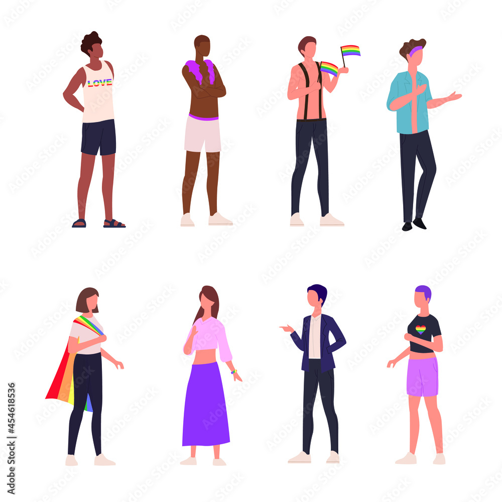 Gay, lesbian, transgender and bisexual people set illuatration isolated on white. Modern vector flat style illustration. Cartoon flat homosexual people set. Transexual people set vector illustration. Gay, lesbian, transgender and bisexual people set illuatration isolated on white. Modern vector flat style illustration. Cartoon flat homosexual people set. Transexual people set vector illustration.
