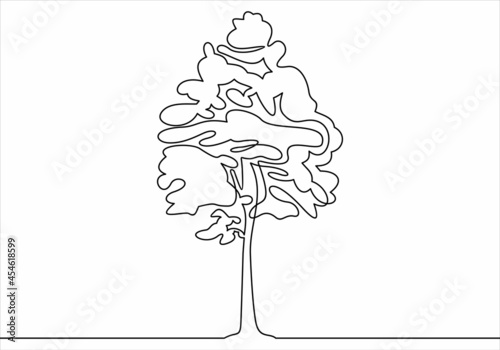 Tree logo continuous one line drawing of nature tree vector illustration