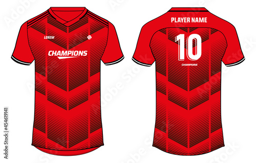 Sports t-shirt jersey design concept vector template, Abstract Pattern v neck Football jersey concept with front and back view for Soccer, Cricket, Volleyball, Rugby, tennis, badminton uniform kit