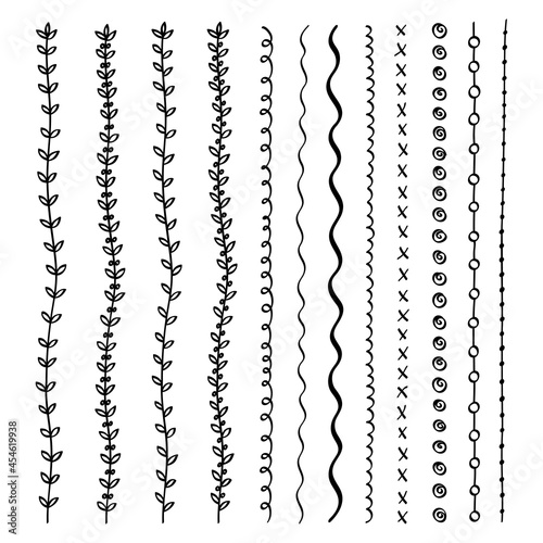 Set of vector brush lines, doodle sketches, scribble lines, design elements isolated on white background. Hand drawn floral elements