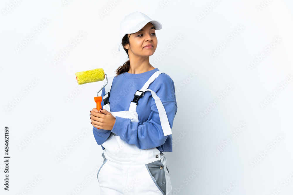 Painter woman over isolated white background . Portrait Painter woman over isolated white background . Portrait
