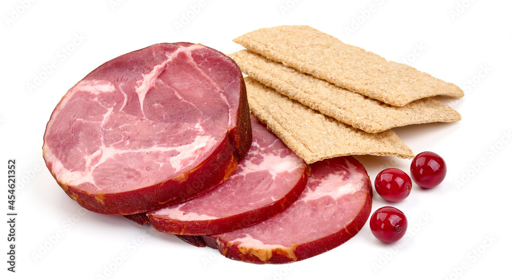 Smoked pork ham, isolated on white background. Smoked pork ham, isolated on white background.