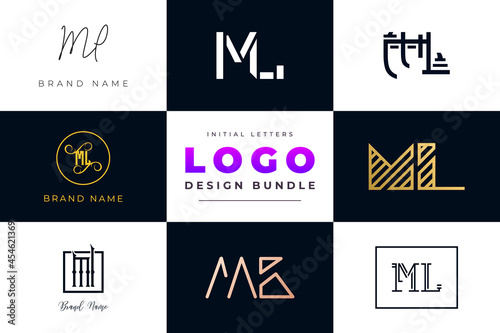 Set of collection Initial Letters ML Logo Design.