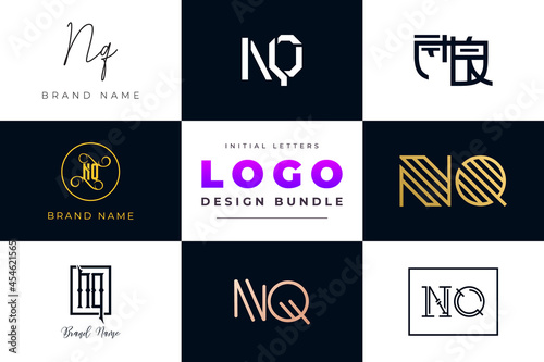 Set of collection Initial Letters NQ Logo Design.