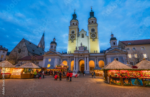 Bressanone Christmas market in the evening. Trentino Alto Adige, northern Italy.