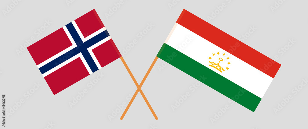 Crossed flags of Norway and Tajikistan. Official colors. Correct proportion
