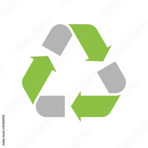 Universal Recycling Symbol. Theme of low or zero waste, clear energy, natural resources conservation, natural ecosystems protection or ecological sustainability of the planet. Green flat vector symbol