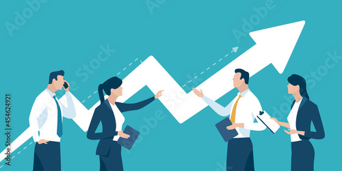 Success. The team discusses a successful strategy. Business vector illustration.