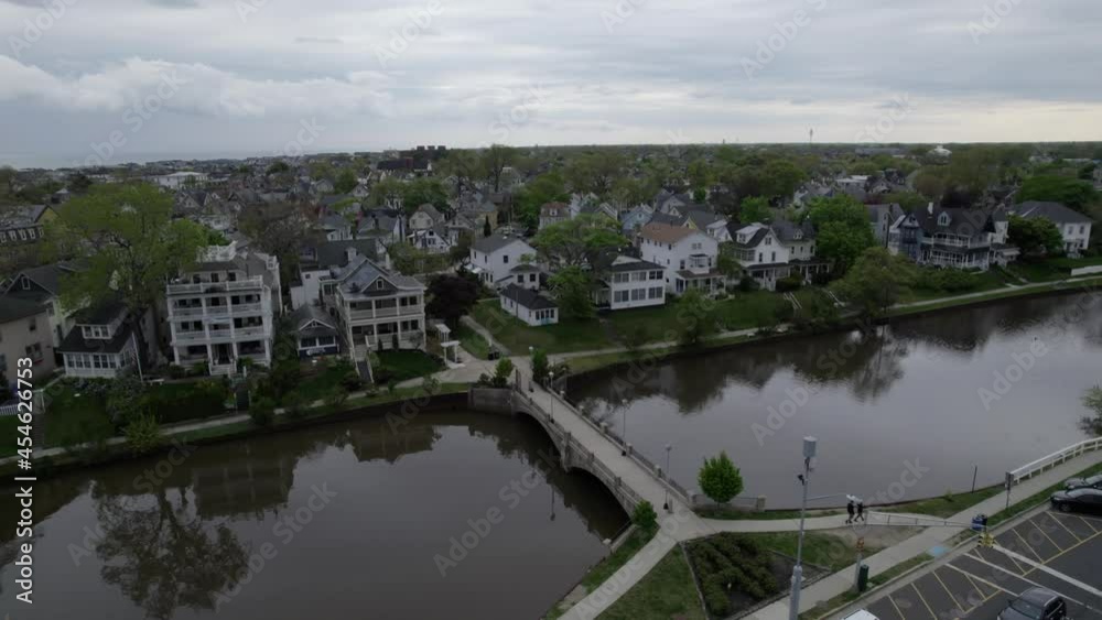 Drone parallax over small bridge in beach town NJ Drone parallax over small bridge in beach town NJ