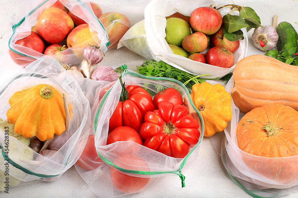 Healthy natural vegetables in eco bags, healthy lifestyle concept, zero
