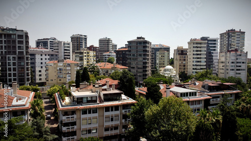The Istanbul district of Fenerbahce in Kadiköy with a front of houses and many apartment buildings background photo