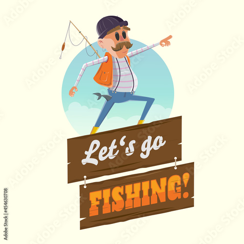 funny cartoon illustration of a fisherman