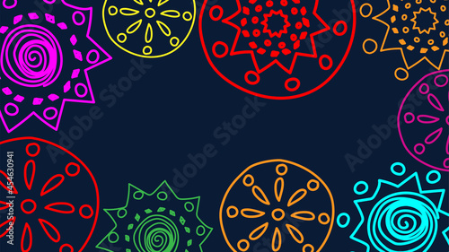Vector. Perforated colored patterns, hand-drawn Papel Picado pattern. Hispanic Heritage Month. Polygonal pattern for web banner, poster, cover, splash, social network.