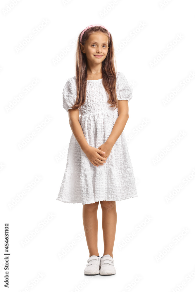 Full length portrait of a child in a white dress Full length portrait of a child in a white dress