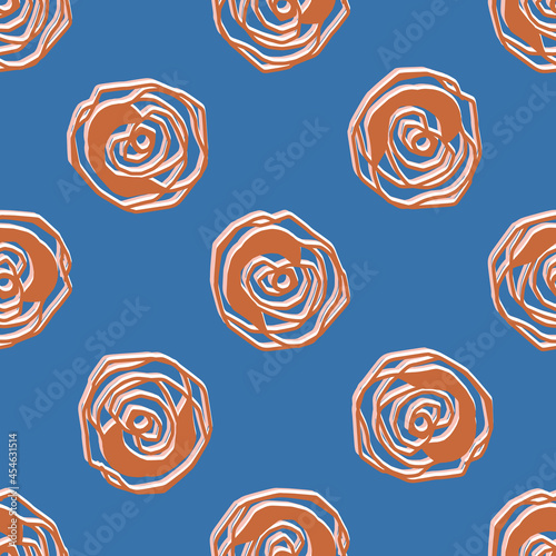 Abstract playful color style cut out shape pattern. Seamless modern simple lino cut style design for retro kids all over print. Trendy geometric home decor, kid fashion, wallpaper in vector repeat. 