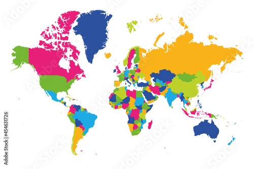 Fototapeta Naklejka Na Ścianę i Meble -  Map of World. Mercator projection. High detailed political map of countries and dependent territories. Simple flat vector illustration