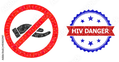 Low-poly stop asking hand polygonal symbol illustration, and grunge bicolor rosette seal, in red and blue colors. Collage stop asking hand is created from random color triangles. Free Download Low-poly stop asking hand polygonal symbol illustration, and grunge bicolor rosette seal, in red and blue colors. Collage stop asking hand is created from random color triangles. - GFXLoad