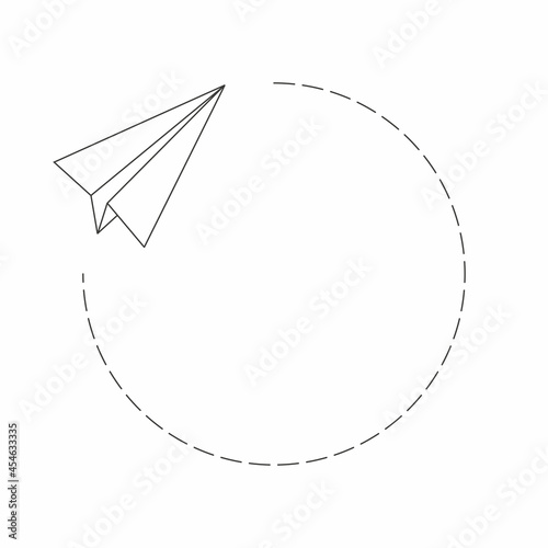 Paper plant and a round frame made of a dotted line, isolated on white background. Vector illustration