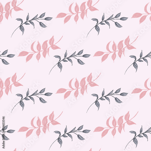 Seamless background with falling leaves doodles on dust pink background. Luxury pattern for creating textiles  wallpaper  paper  scrapbook. Vintage. Romantic floral Illustration