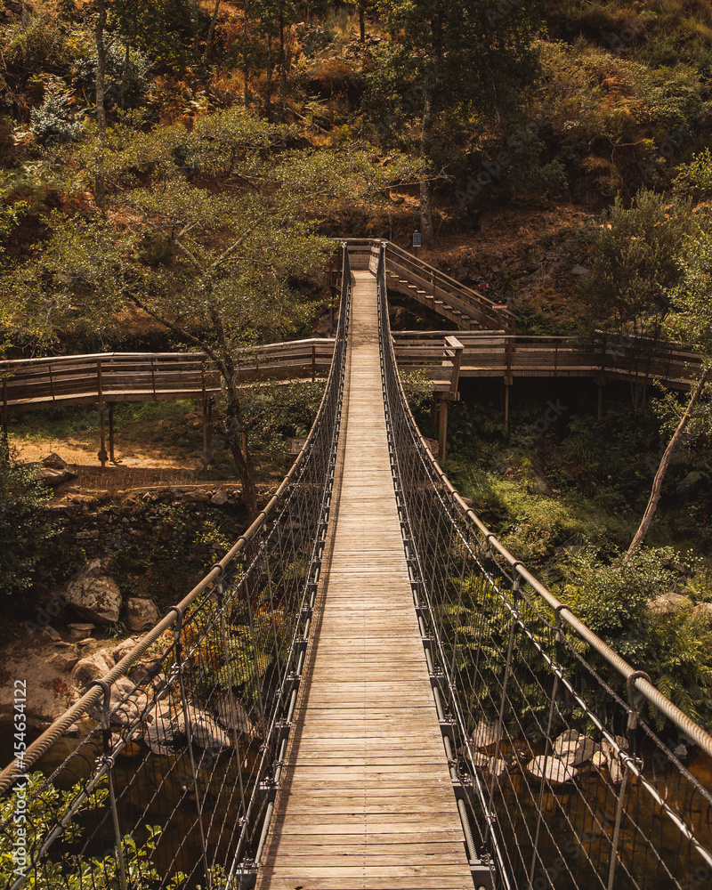 Wood Bridge between two mountains in Passadiços do Paiva, a trail in Arouca