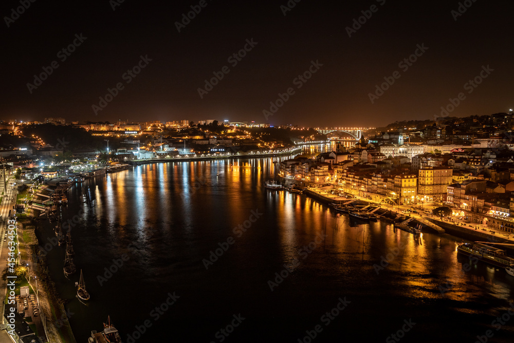 Porto downtown and Douro River wallpaper by night