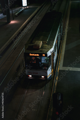 City Tram at Station at Night