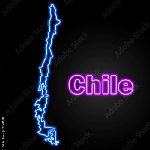 Chile neon map, isolated vector illustration.