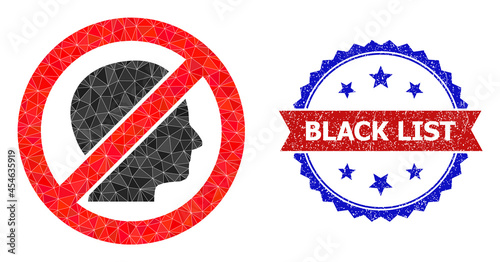 Lowpoly stop human polygonal 2d illustration, and grunge bicolor rosette seal stamp, in red and blue colors. Mosaic stop human composed of randomized color triangles. Free Download Lowpoly stop human polygonal 2d illustration, and grunge bicolor rosette seal stamp, in red and blue colors. Mosaic stop human composed of randomized color triangles. - GFXLoad
