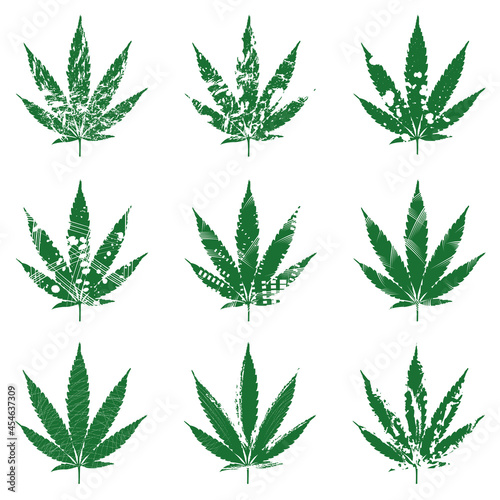 Vintage retro cannabis marijuana hemp leaf farm cultivation logo design. Grunge style.  Medical cannabis. 