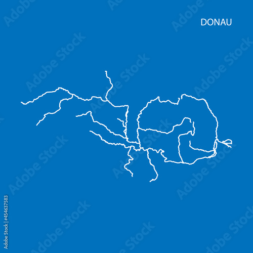 Map of Donau river drainage basin. Simple thin outline vector illustration.