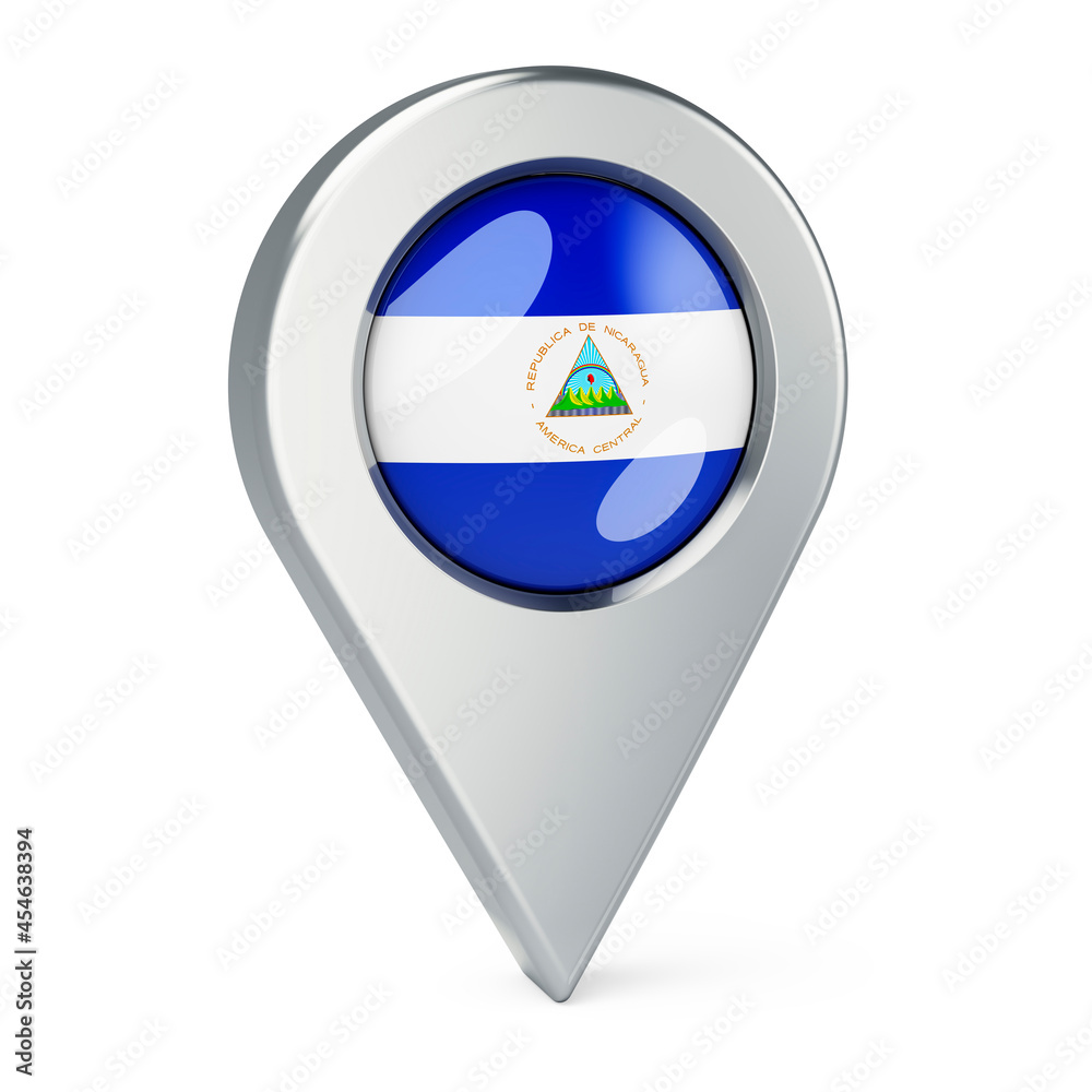 Map pointer with flag of Nicaragua, 3D rendering Map pointer with flag of Nicaragua, 3D rendering