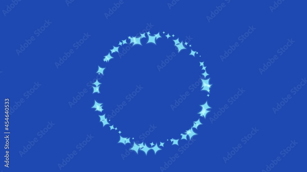 Looped animated round blue frame of four-pointed stars on a blue background Looped animated round blue frame of four-pointed stars on a blue background