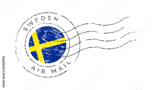 sweden postage mark. National Flag Postage Stamp isolated on white background vector illustration. Stamp with official country flag pattern and countries name