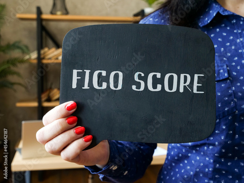  Financial concept about FICO SCORE with sign on the piece of paper.
