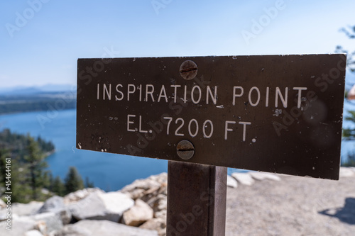 Sign for Inspriation Point, elevation 7200 feet, in Grand Teton National Park photo