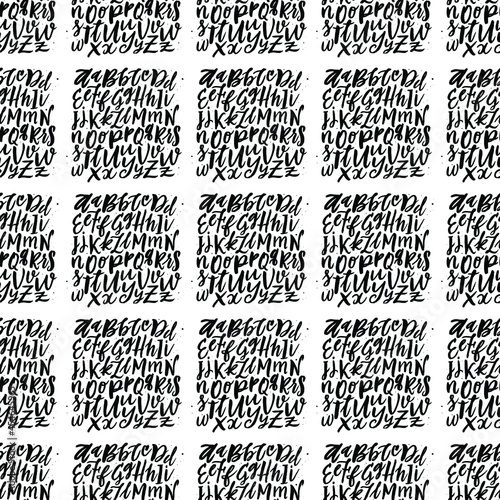 Vector Hand Drawn Seamless Pattern. Brush Painted Letters. Handwritten Script Alphabet. Hand Lettering and Custom Typography for Designs: for Posters, Backgrounds, Cards, etc. Vector Illustrations.