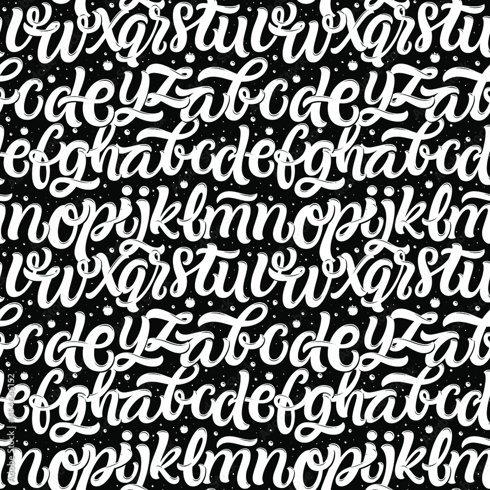 Vector Hand Drawn Seamless Pattern. Brush Painted Letters. Handwritten Script Alphabet. Hand Lettering and Custom Typography for Designs: for Posters, Backgrounds, Cards, etc. Vector Illustrations.