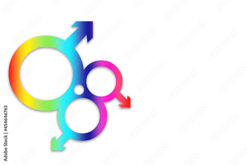 illustration of his and her symbol in lgtb flag colors on white background illustration of his and her symbol in lgtb flag colors on white background